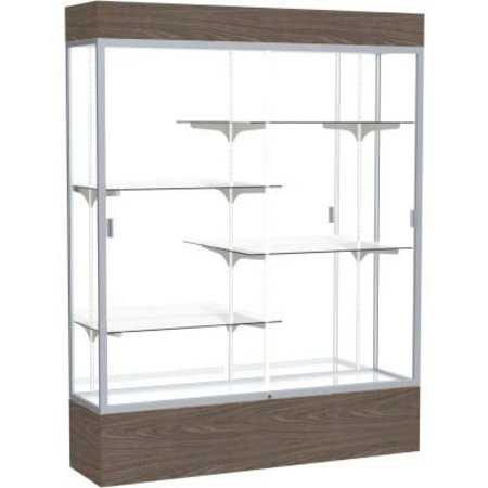 WADDELL DISPLAY CASE OF GHENT Reliant Lighted Display Case 60"W x 80"H x 16"D Walnut Base Mirror Back Satin Natural Frame 2175MB-SN-WV